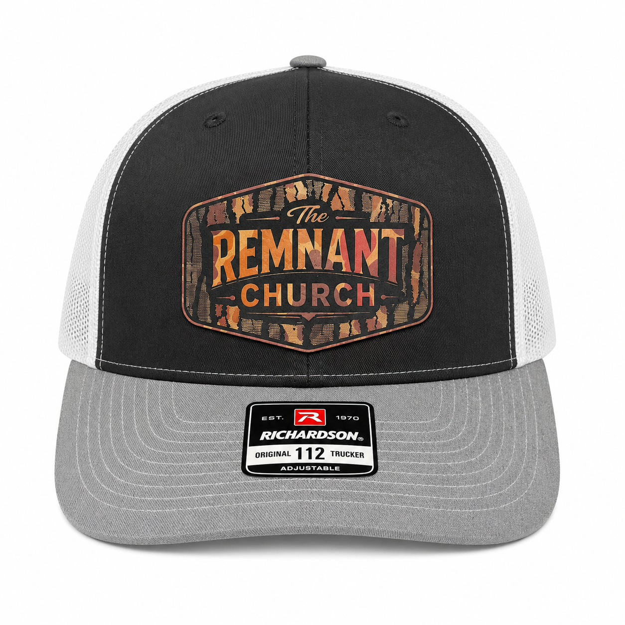 Black and gray cap with 'The Remnant Church' logo on a white background